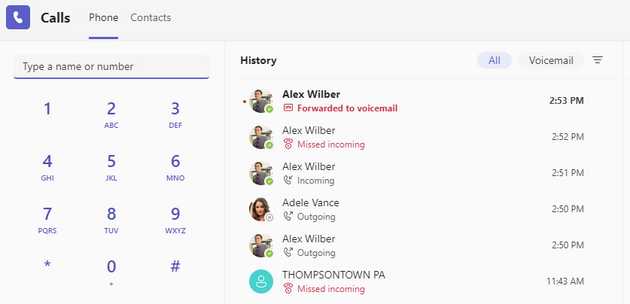 Teams Call History Screenshot